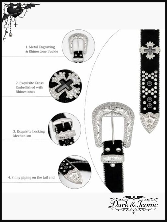 Rhinestone Studded Western Cowgirl Goth Belt, Punk Rock Leather Belt for Women main image 4